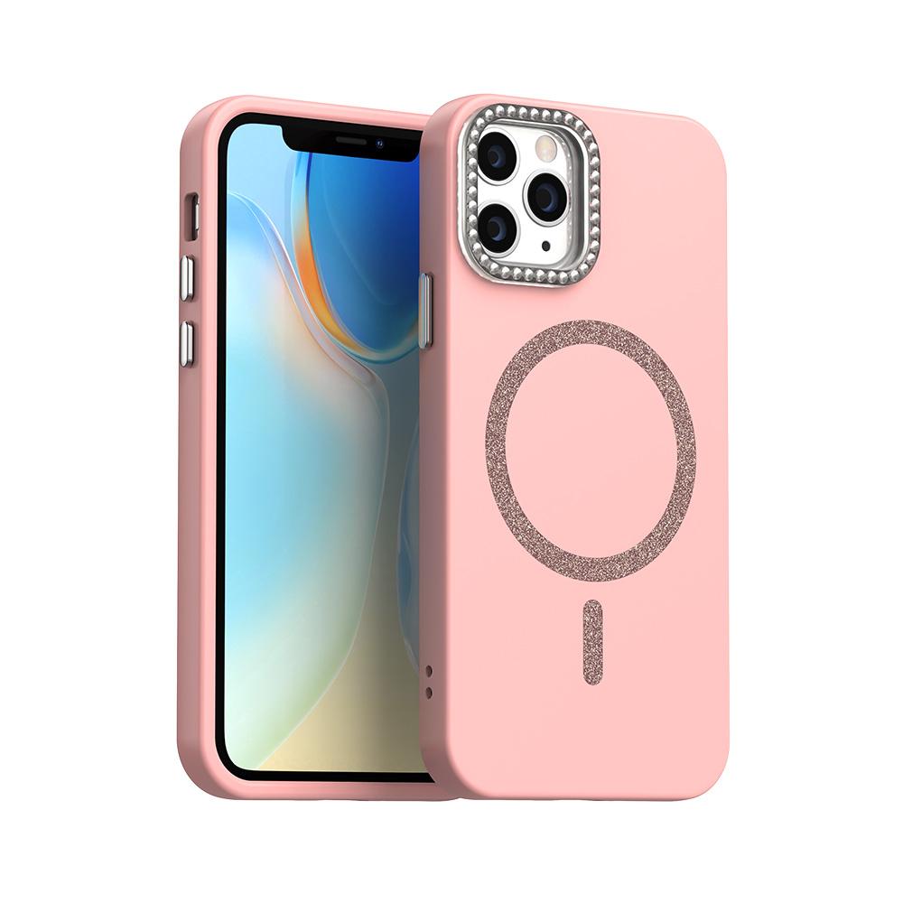 For iPhone 11 Pro Max Glitter Rhinestones Series Magsafe PC Hybrid TPU Phone Case(Pink) - Shopkiz.com