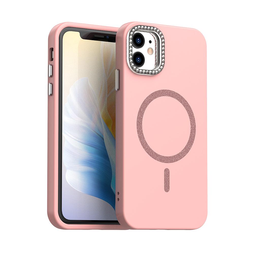 For iPhone 11 Glitter Rhinestones Series Magsafe PC Hybrid TPU Phone Case(Pink) - Shopkiz.com