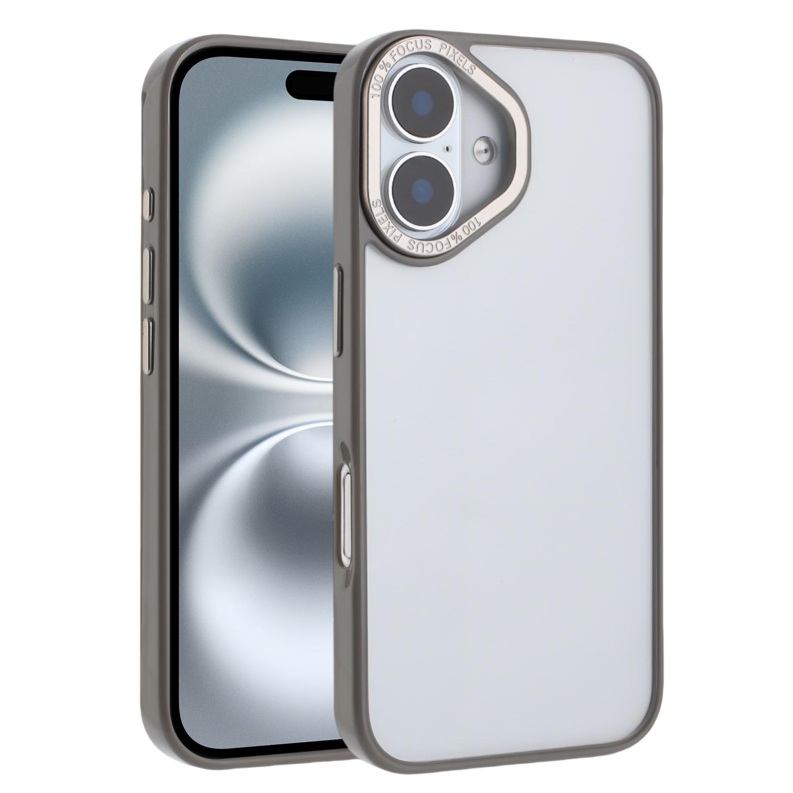 For iPhone 16 Macaron PC Hybrid TPU Glossy Phone Case(Grey) - Shopkiz.com