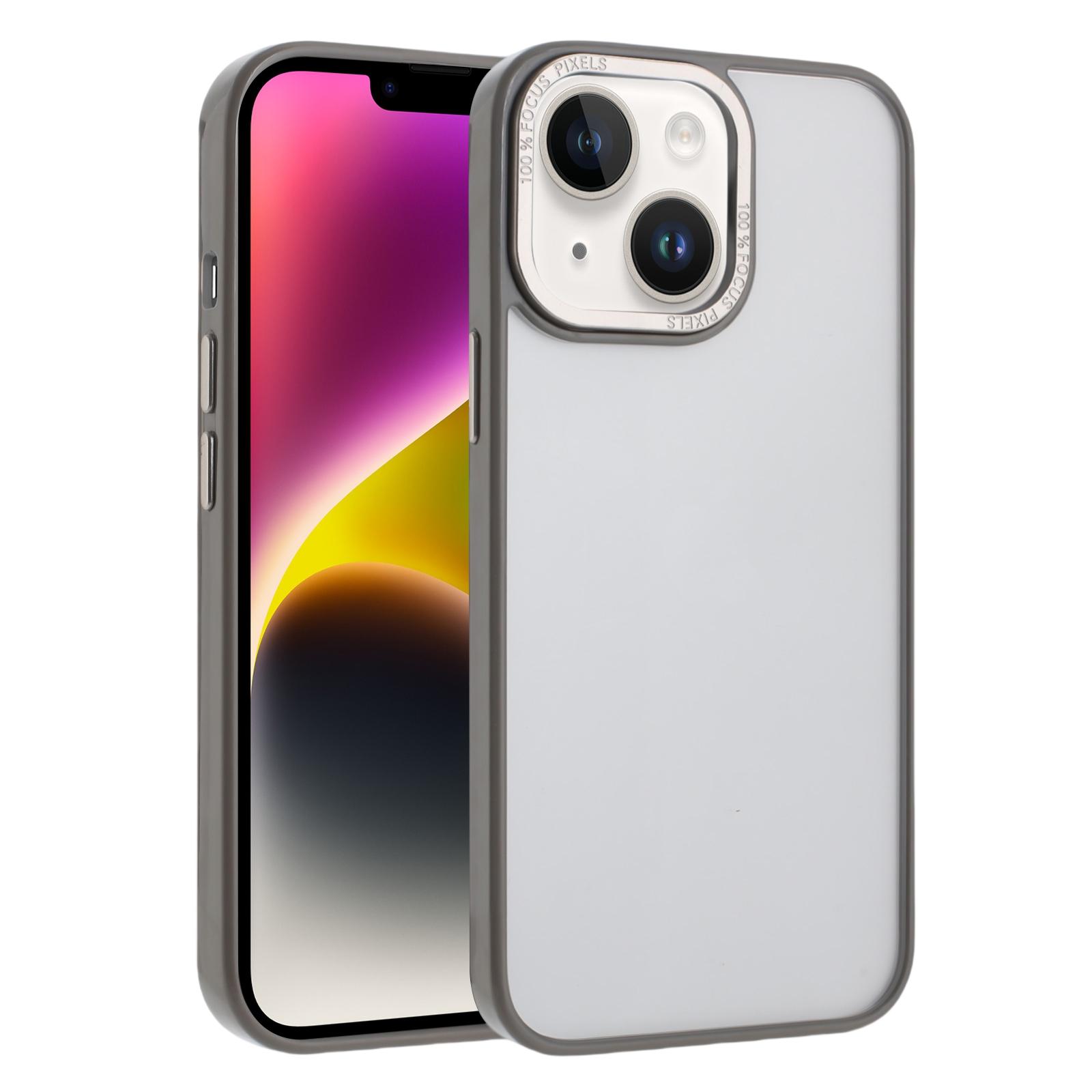 For iPhone 14 / 13 Macaron PC Hybrid TPU Glossy Phone Case(Grey) - Shopkiz.com