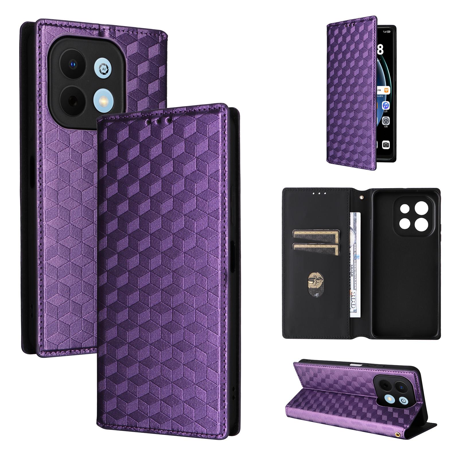 For Huawei nova Y74 4G / Enjoy 90 Plus 5G Cubic Grid Texture Flip Leather Phone Case(Purple) - Shopkiz.com