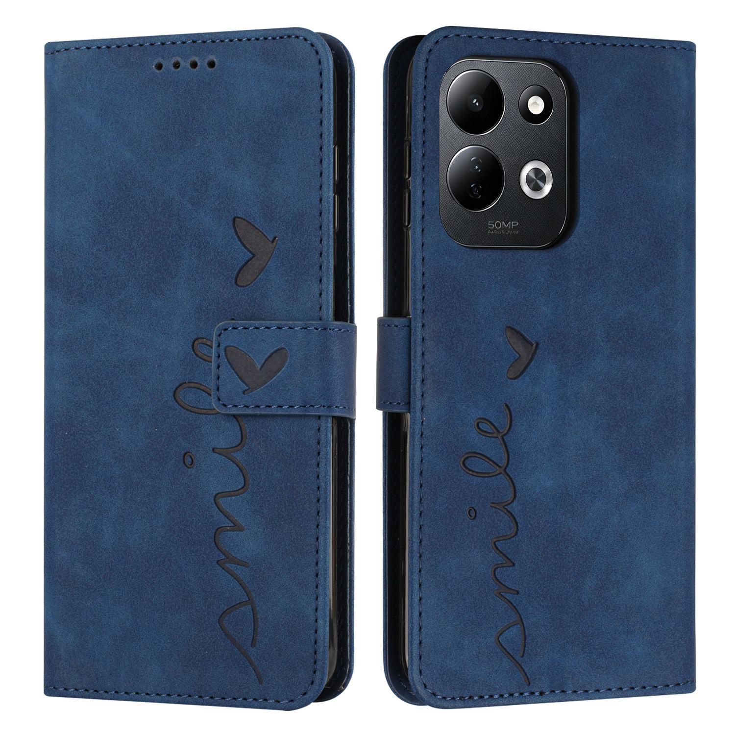 For Xiaomi Poco C95 Pro Skin Feel Heart Embossed Leather Phone Case with Long Lanyard(Blue) - Shopkiz.com