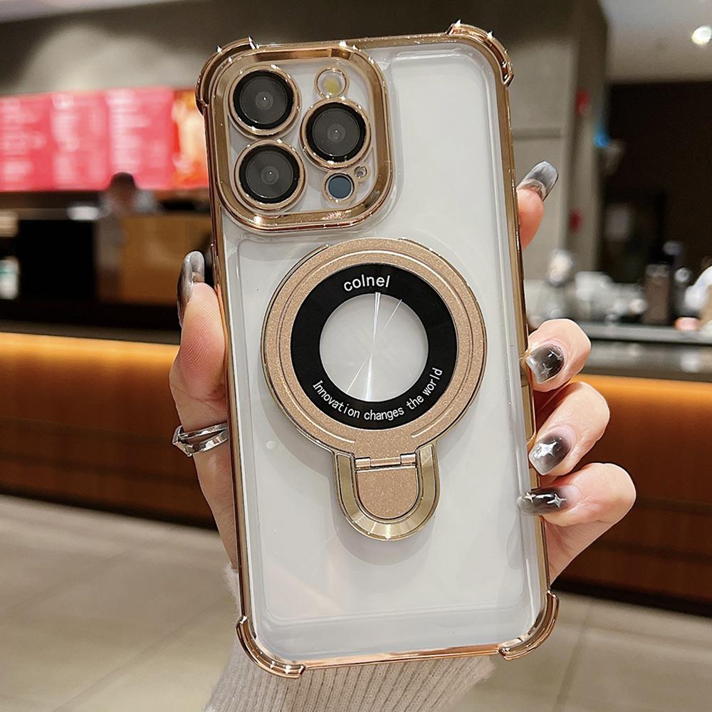 For iPhone 16 Pro Max Space Shield MagSafe Holder Shockproof Phone Case(Desert Gold) - Shopkiz.com