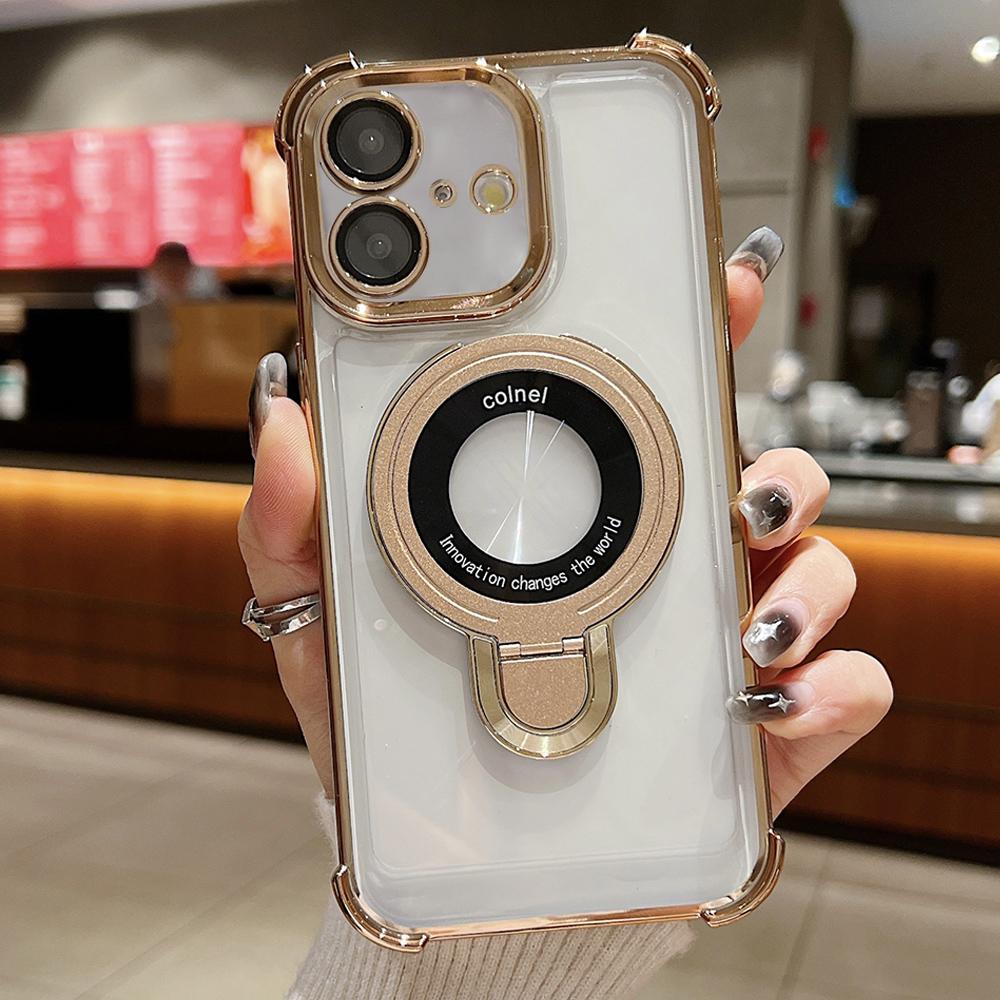 For iPhone 16 Space Shield MagSafe Holder Shockproof Phone Case(Desert Gold) - Shopkiz.com