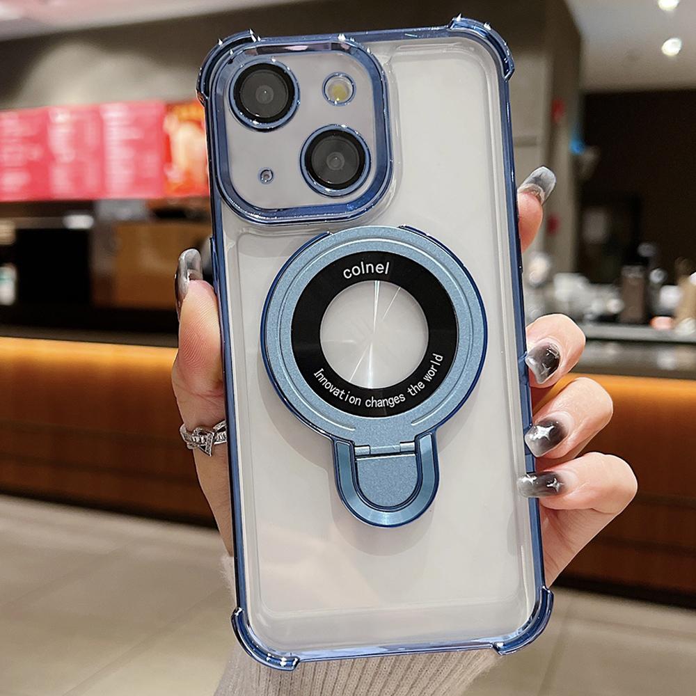 For iPhone 15 Plus Space Shield MagSafe Holder Shockproof Phone Case(Sierra Blue) - Shopkiz.com