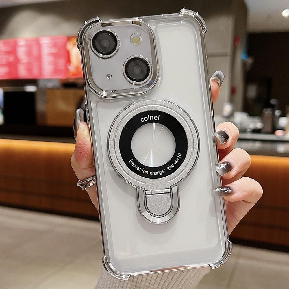 For iPhone 15 Space Shield MagSafe Holder Shockproof Phone Case(Silver) - Shopkiz.com