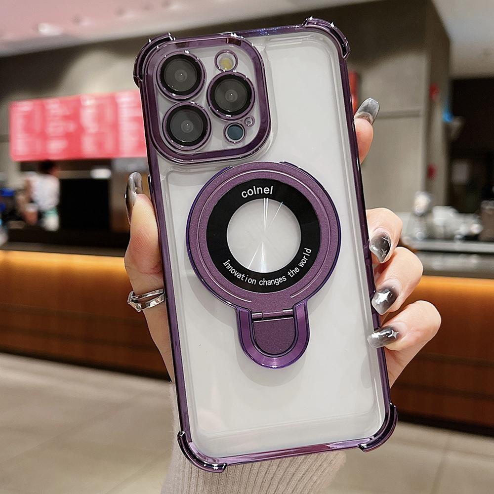 For iPhone 12 Pro Space Shield MagSafe Holder Shockproof Phone Case(Purple) - Shopkiz.com