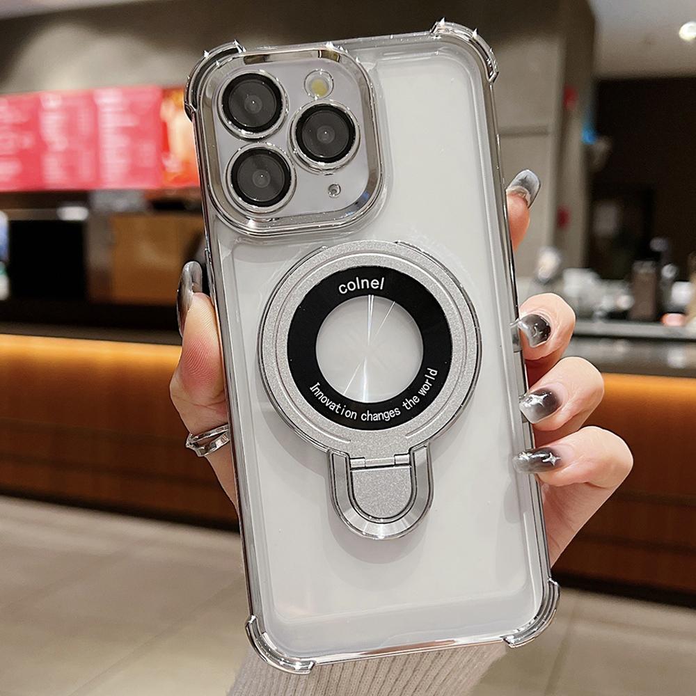 For iPhone 11 Pro Max Space Shield MagSafe Holder Shockproof Phone Case(Silver) - Shopkiz.com