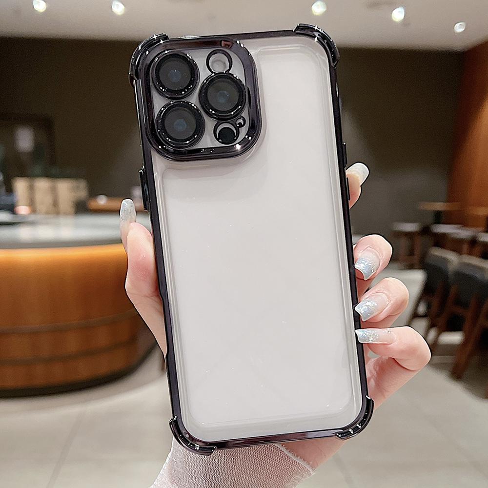 For iPhone 16 Pro Electroplating Space TPU Four-corner Shockproof Phone Case with Lens Film(Black) - Shopkiz.com