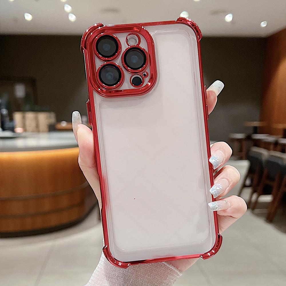 For iPhone 16 Pro Electroplating Space TPU Four-corner Shockproof Phone Case with Lens Film(Red) - Shopkiz.com