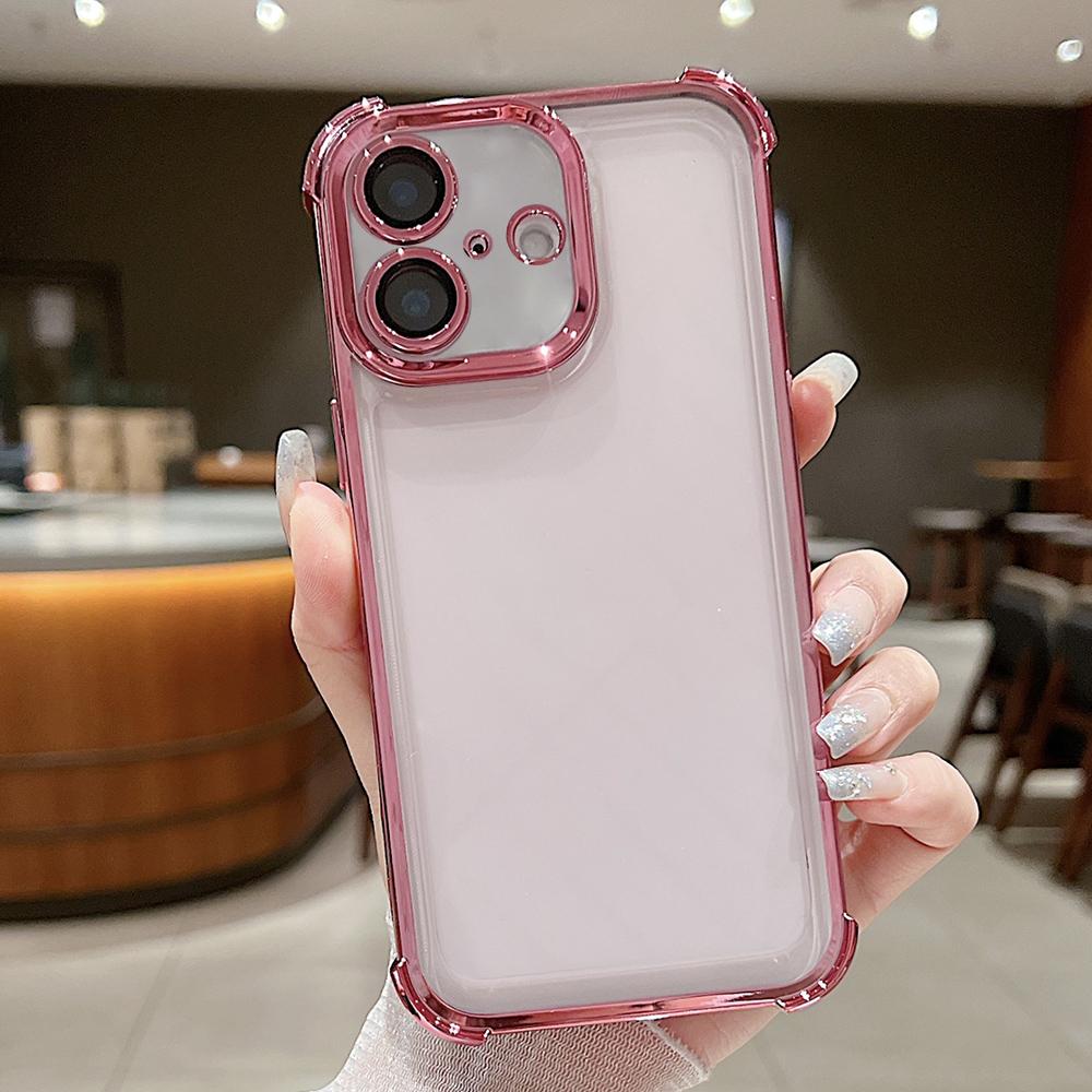 For iPhone 16 Electroplating Space TPU Four-corner Shockproof Phone Case with Lens Film(Pink) - Shopkiz.com