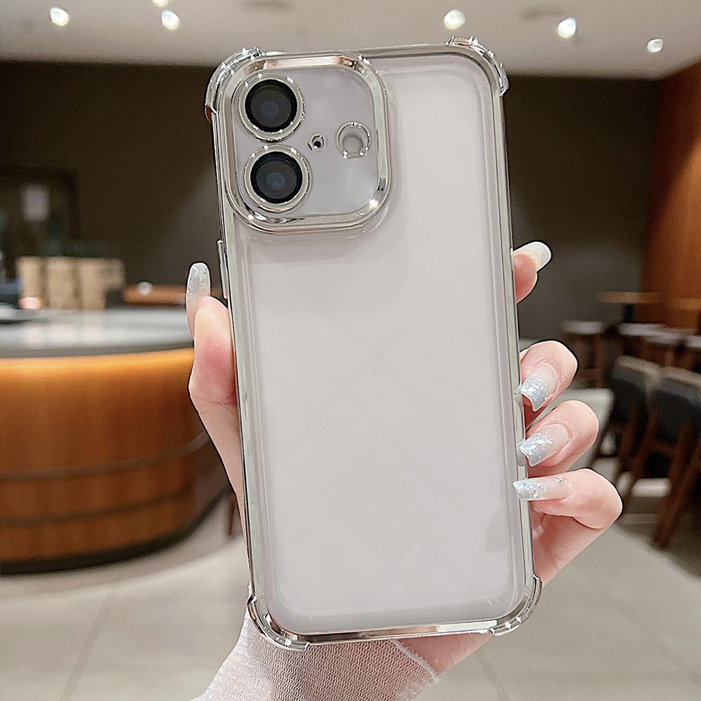 For iPhone 16 Electroplating Space TPU Four-corner Shockproof Phone Case with Lens Film(Silver) - Shopkiz.com