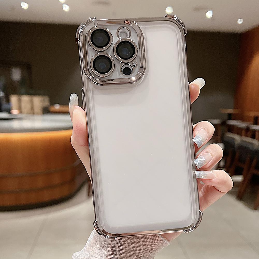 For iPhone 15 Pro Electroplating Space TPU Four-corner Shockproof Phone Case with Lens Film(Titanium Gold) - Shopkiz.com