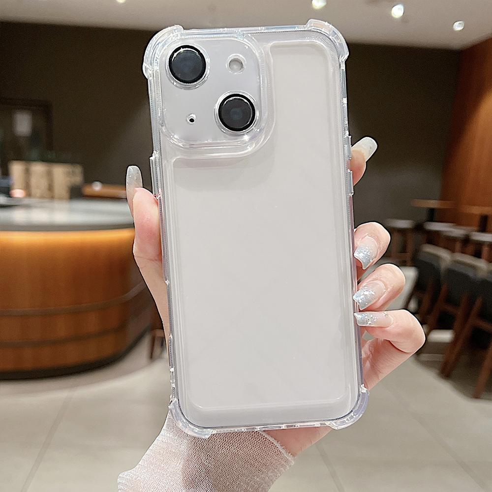 For iPhone 15 Plus Electroplating Space TPU Four-corner Shockproof Phone Case with Lens Film(Transparent) - Shopkiz.com