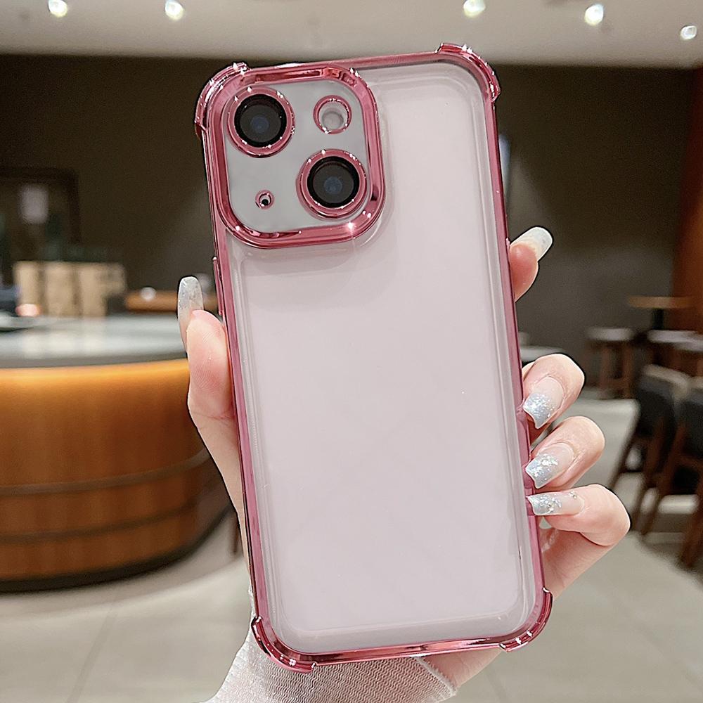 For iPhone 14 Electroplating Space TPU Four-corner Shockproof Phone Case with Lens Film(Pink) - Shopkiz.com
