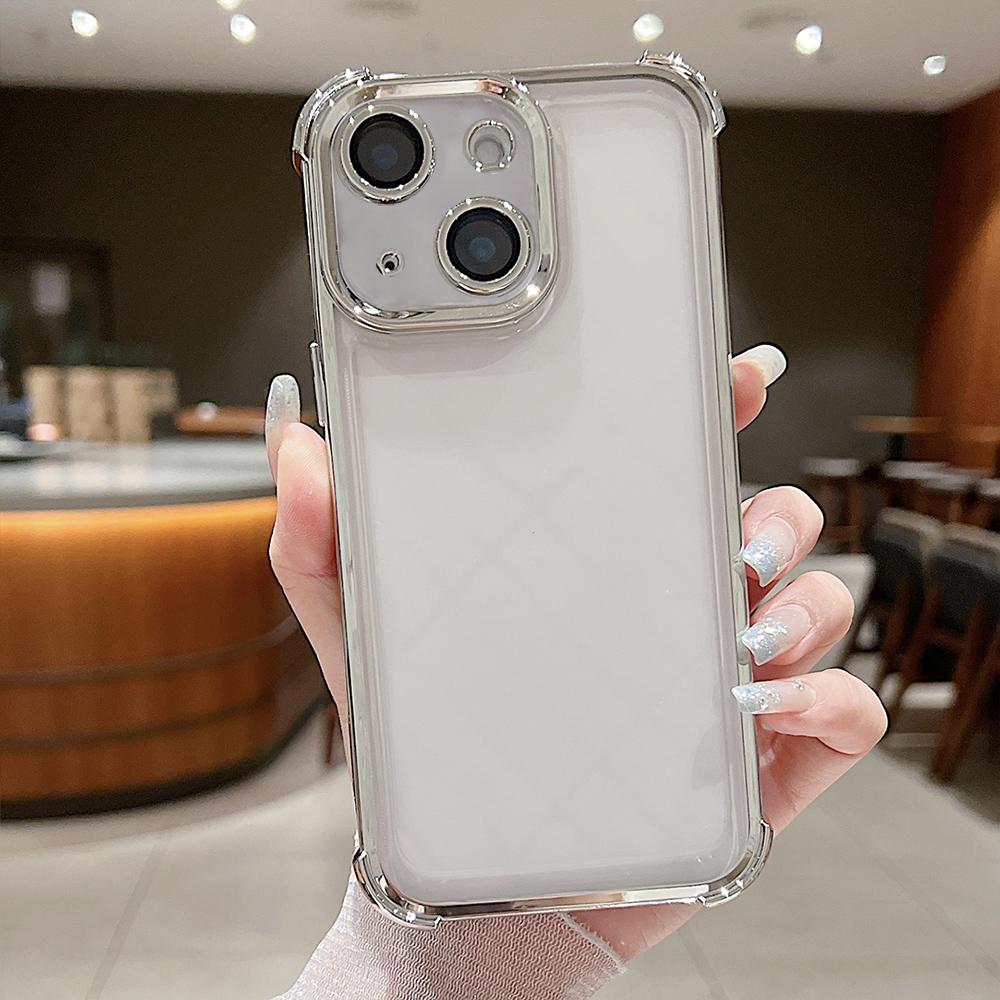 For iPhone 14 Electroplating Space TPU Four-corner Shockproof Phone Case with Lens Film(Silver) - Shopkiz.com