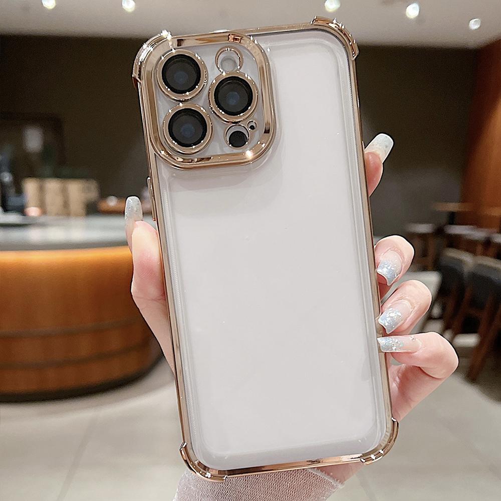 For iPhone 14 Pro Electroplating Space TPU Four-corner Shockproof Phone Case with Lens Film(Gold) - Shopkiz.com