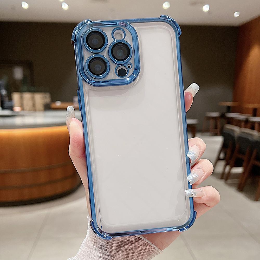 For iPhone 14 Pro Max Electroplating Space TPU Four-corner Shockproof Phone Case with Lens Film(Blue) - Shopkiz.com