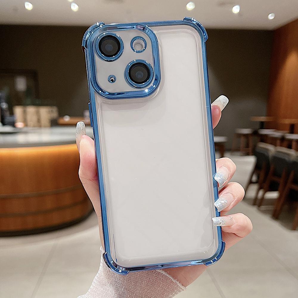 For iPhone 13 Electroplating Space TPU Four-corner Shockproof Phone Case with Lens Film(Blue) - Shopkiz.com
