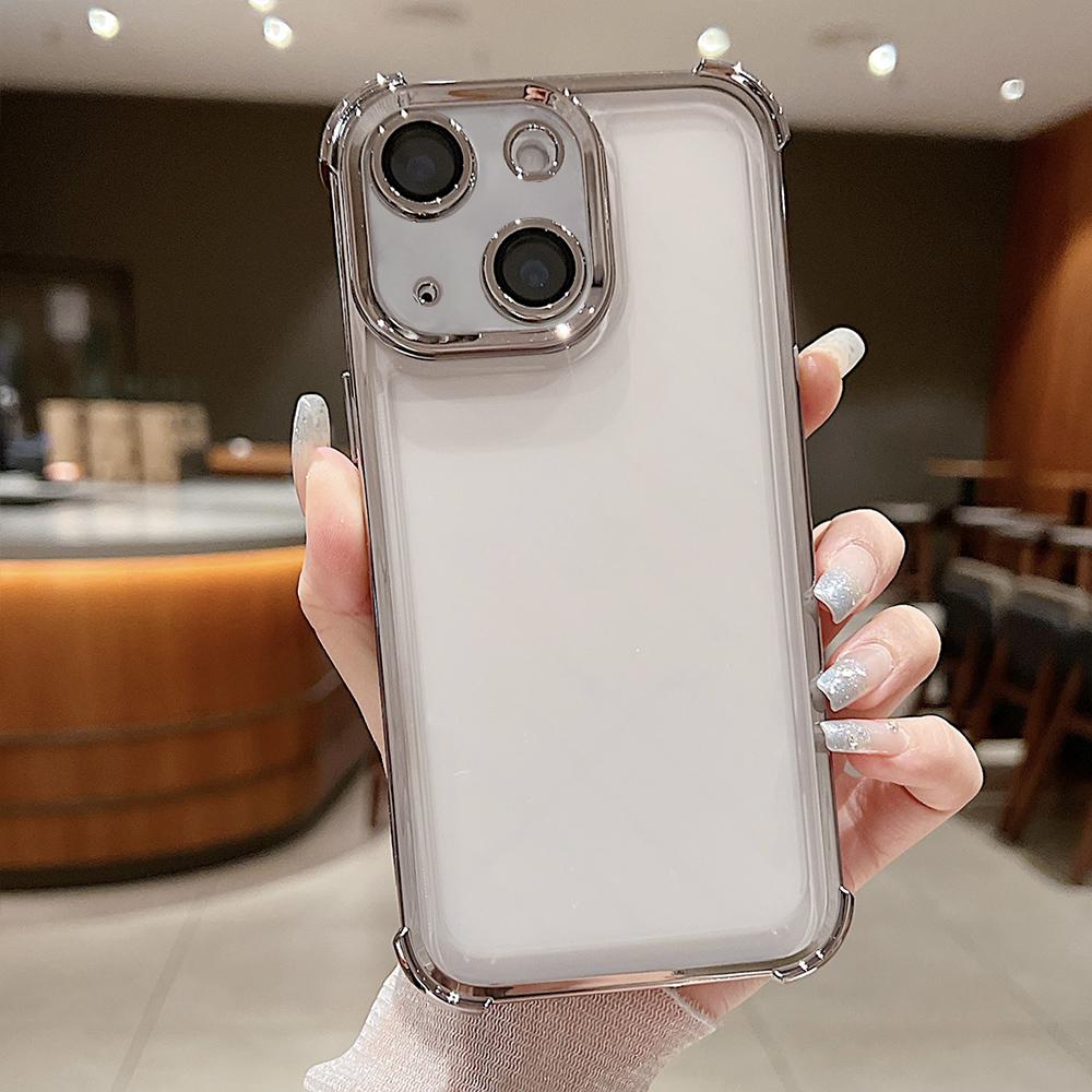 For iPhone 13 Electroplating Space TPU Four-corner Shockproof Phone Case with Lens Film(Titanium Gold) - Shopkiz.com
