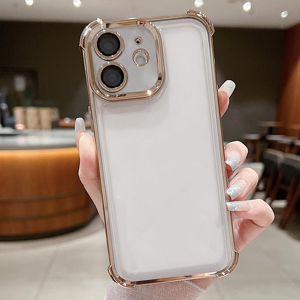 For iPhone 12 Electroplating Space TPU Four-corner Shockproof Phone Case with Lens Film(Gold) - Shopkiz.com