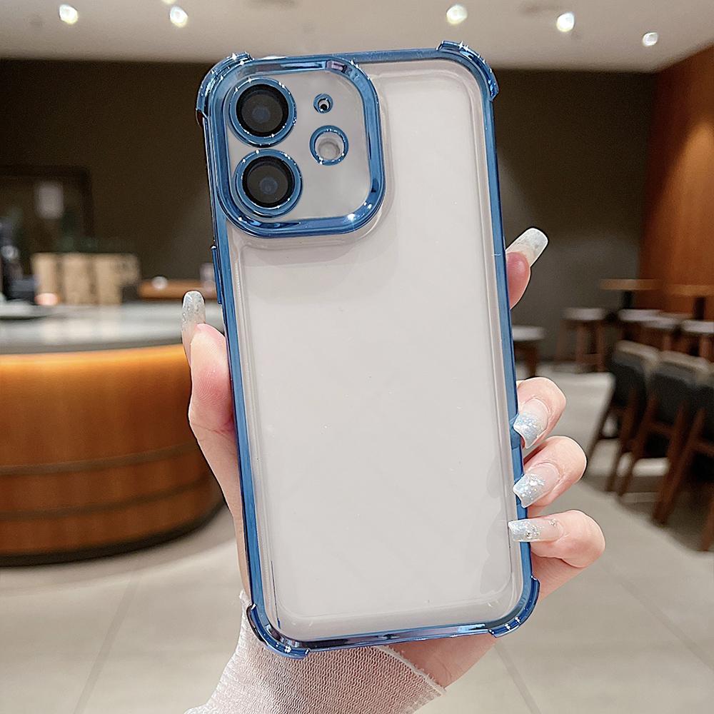 For iPhone 12 Electroplating Space TPU Four-corner Shockproof Phone Case with Lens Film(Blue) - Shopkiz.com
