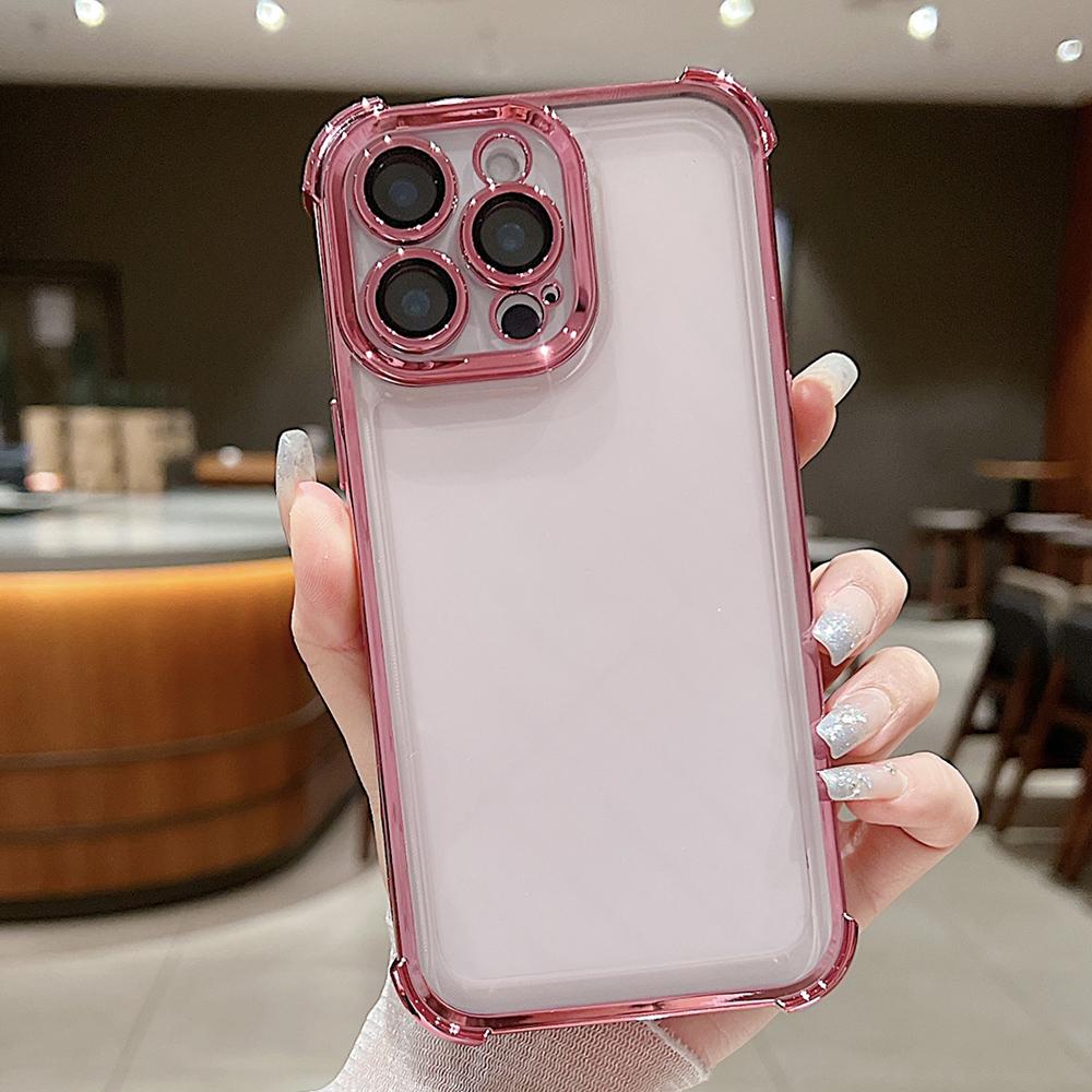 For iPhone 12 Pro Electroplating Space TPU Four-corner Shockproof Phone Case with Lens Film(Pink) - Shopkiz.com