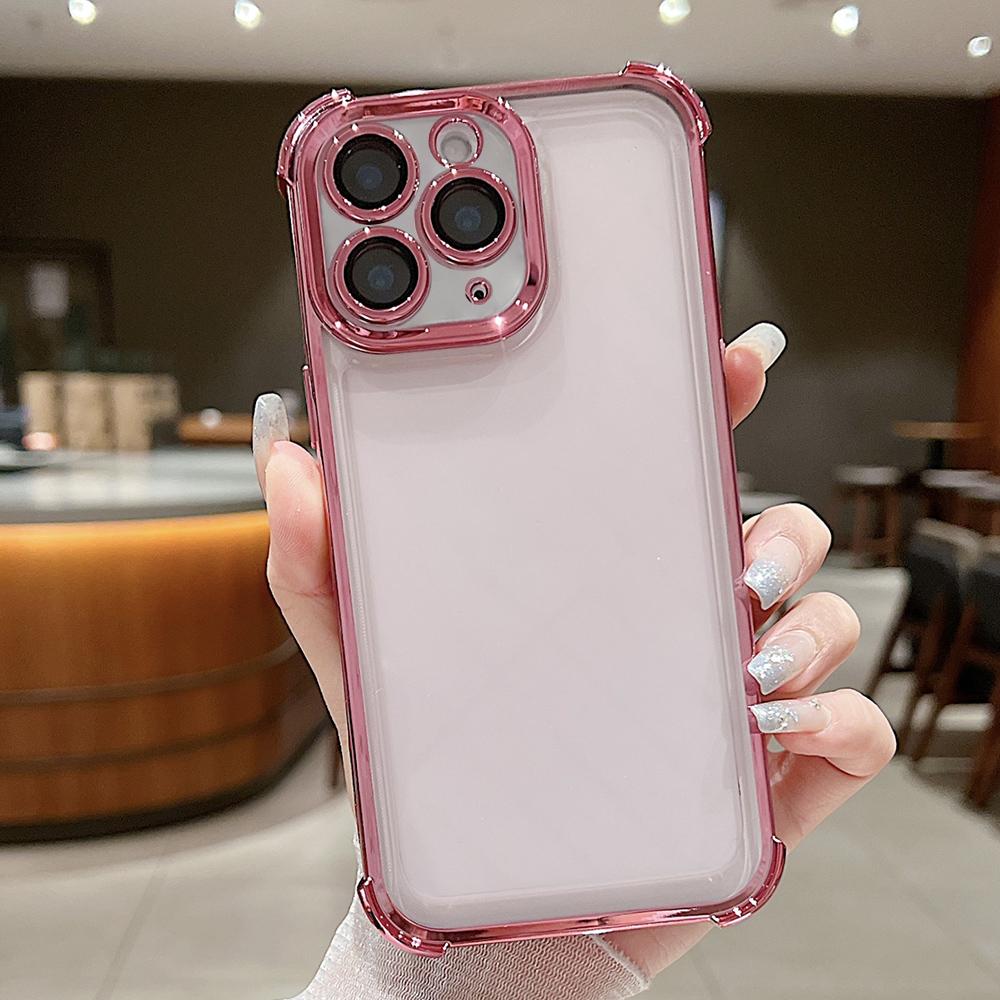 For iPhone 11 Pro Max Electroplating Space TPU Four-corner Shockproof Phone Case with Lens Film(Pink) - Shopkiz.com