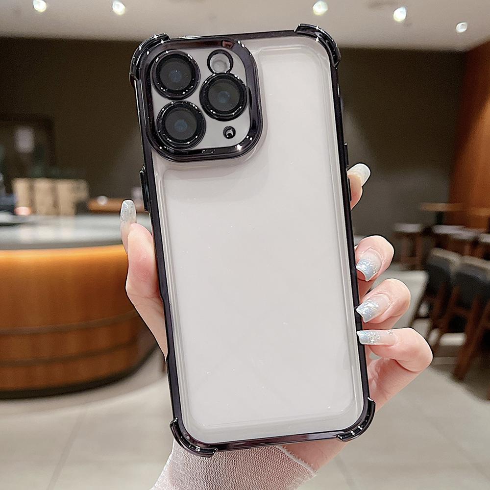 For iPhone 11 Pro Max Electroplating Space TPU Four-corner Shockproof Phone Case with Lens Film(Black) - Shopkiz.com