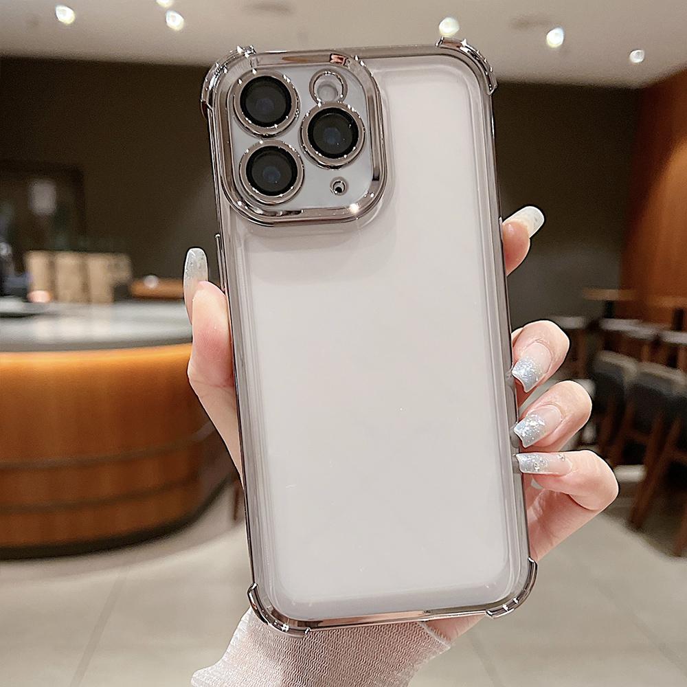 For iPhone 11 Pro Max Electroplating Space TPU Four-corner Shockproof Phone Case with Lens Film(Titanium Gold) - Shopkiz.com