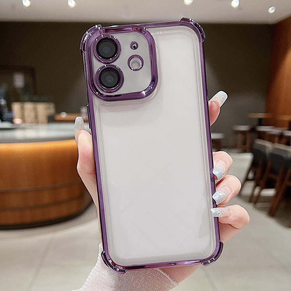 For iPhone 11 Electroplating Space TPU Four-corner Shockproof Phone Case with Lens Film(Purple) - Shopkiz.com