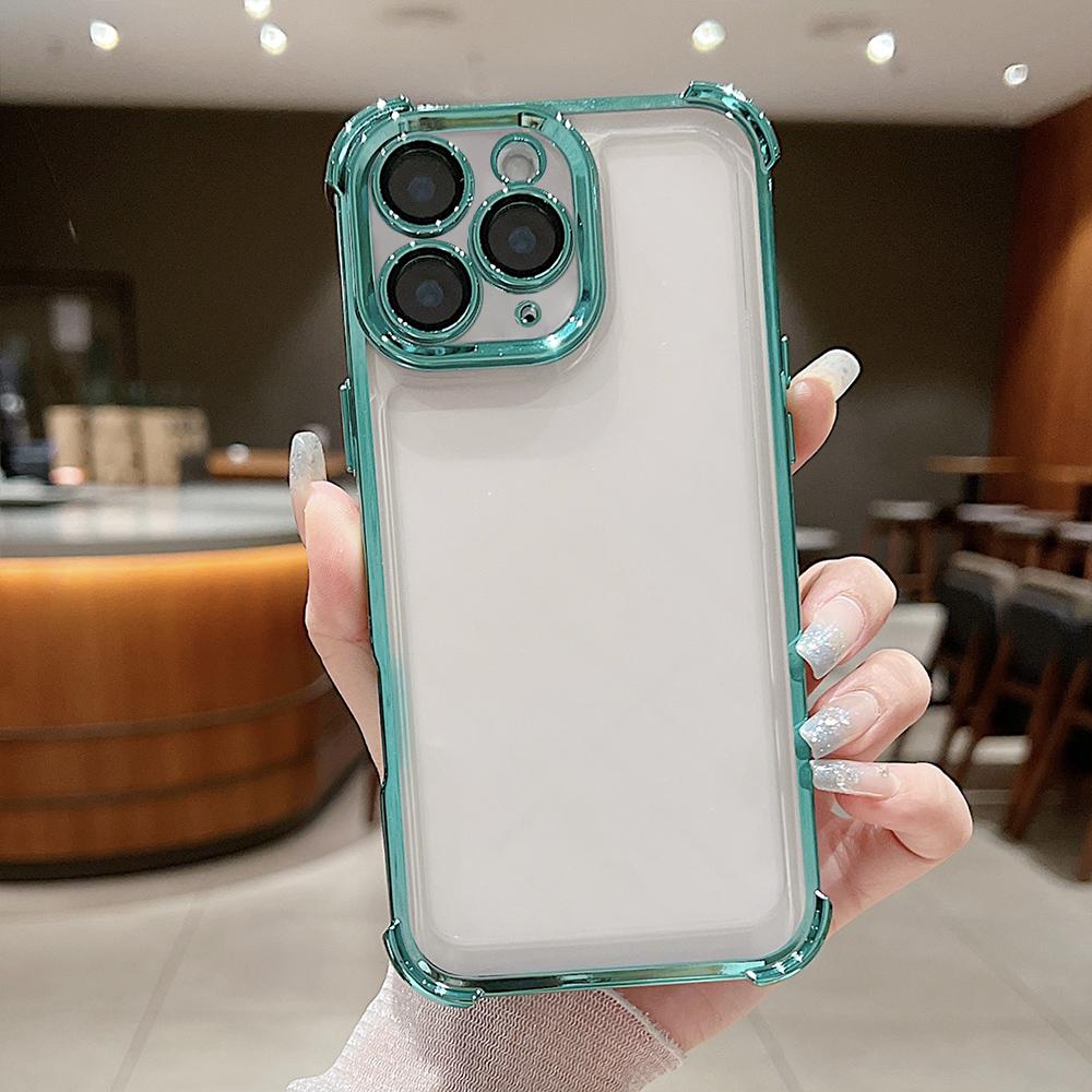 For iPhone 11 Pro Electroplating Space TPU Four-corner Shockproof Phone Case with Lens Film(Green) - Shopkiz.com