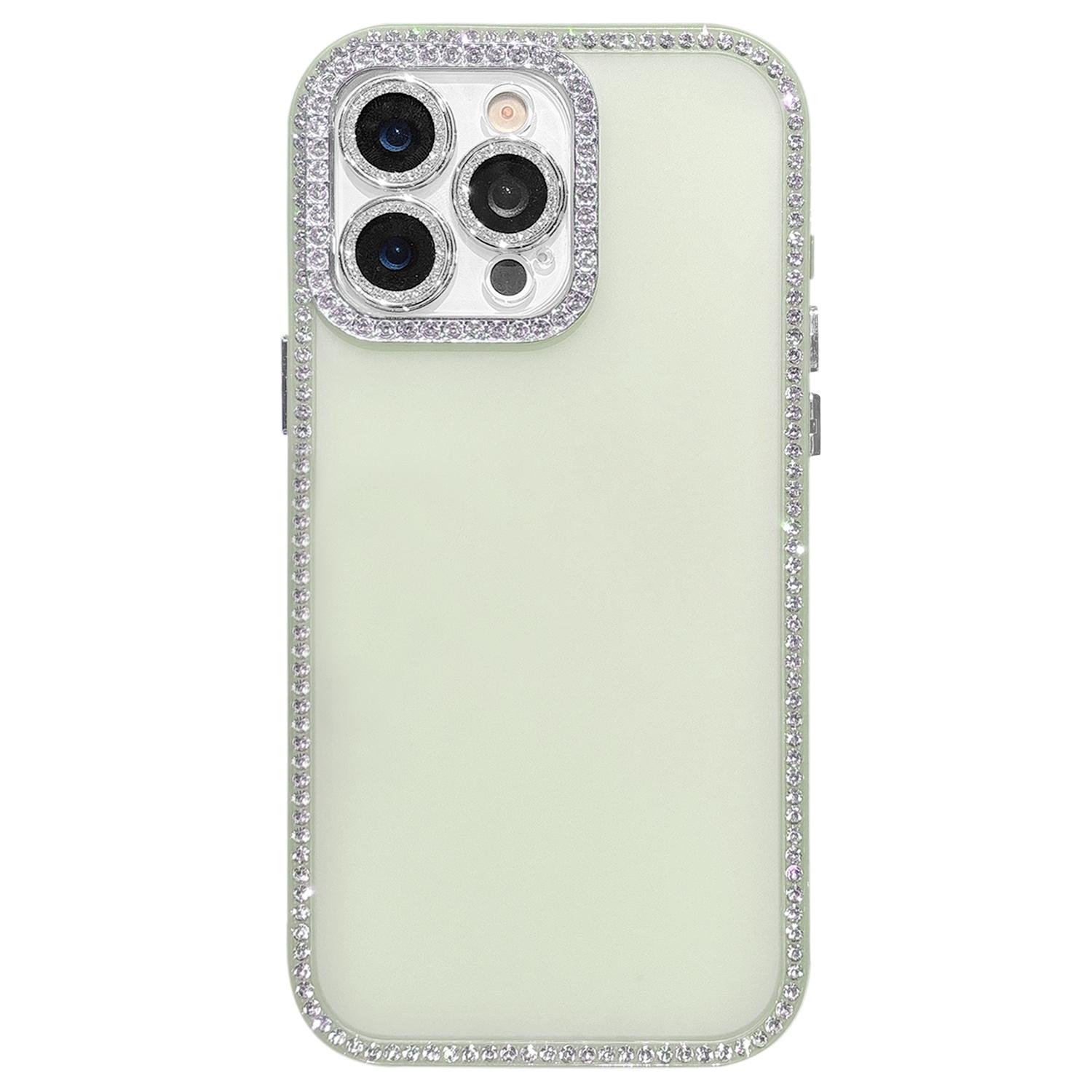 For iPhone 15 Pro Max Dual-Sided Rhinestone Design Matte Full Coverage Phone Case(Green) - Shopkiz.com