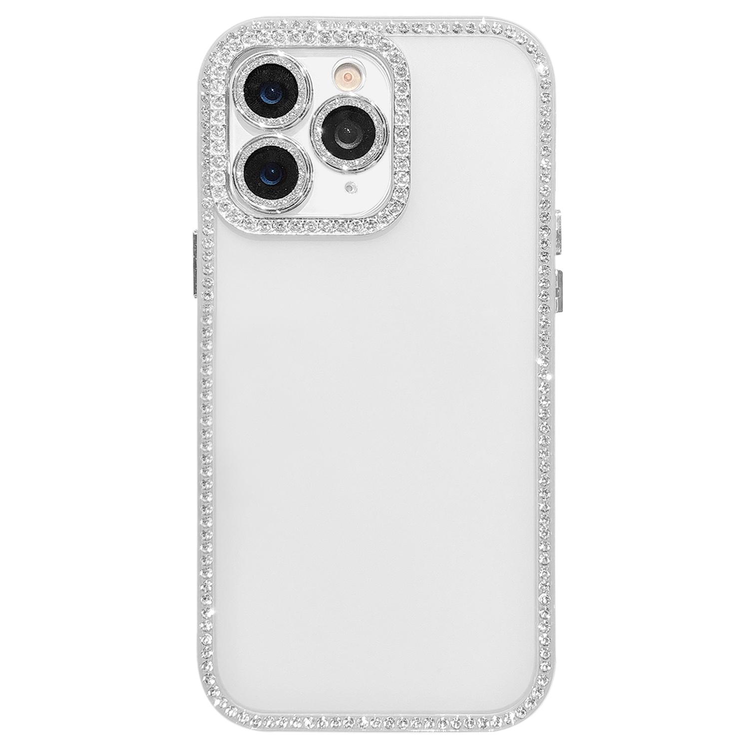For iPhone 11 Pro Max Dual-Sided Rhinestone Design Matte Full Coverage Phone Case(White) - Shopkiz.com