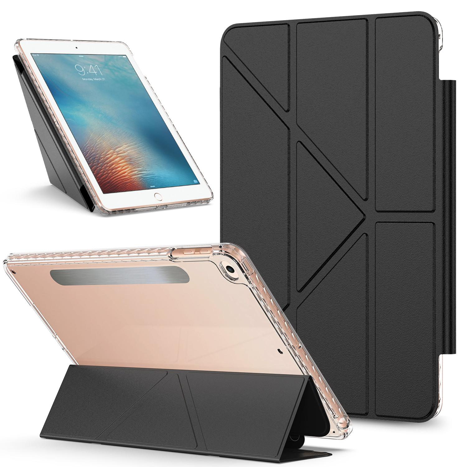 For iPad 9.7 2017 / Air Detachable Backshell Folding Holder Smart Tablet Leather Case(Black) - Shopkiz.com