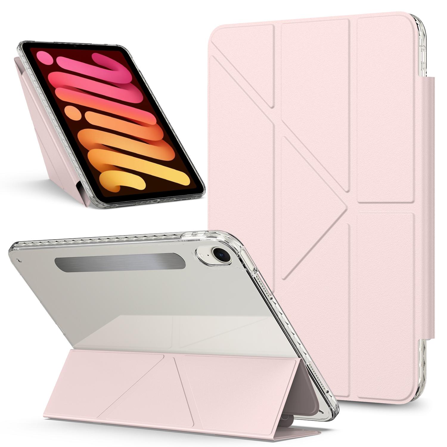 For iPad mini 2024 / 2021 Detachable Backshell Folding Holder Smart Tablet Leather Case(Pink) - Shopkiz.com
