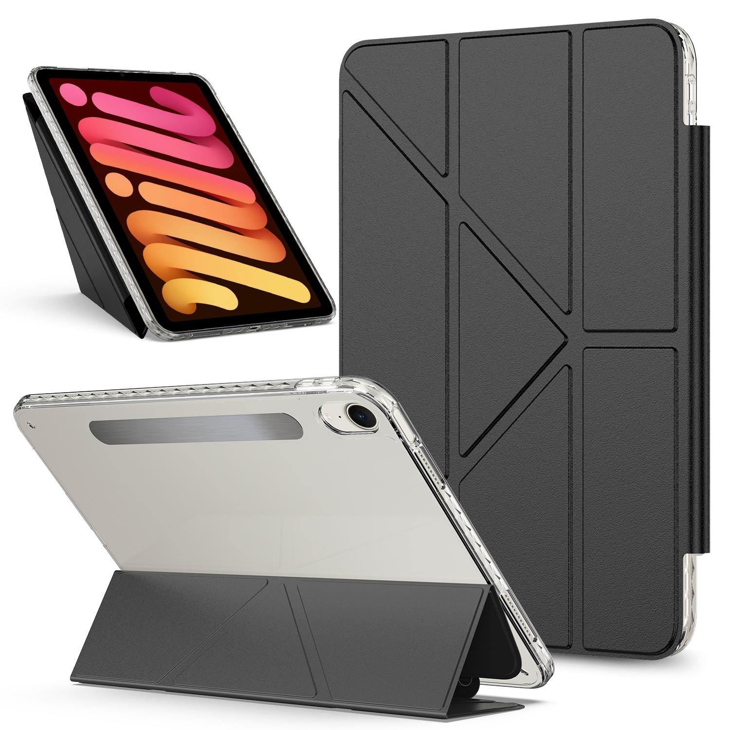For iPad mini 2024 / 2021 Detachable Backshell Folding Holder Smart Tablet Leather Case(Black) - Shopkiz.com