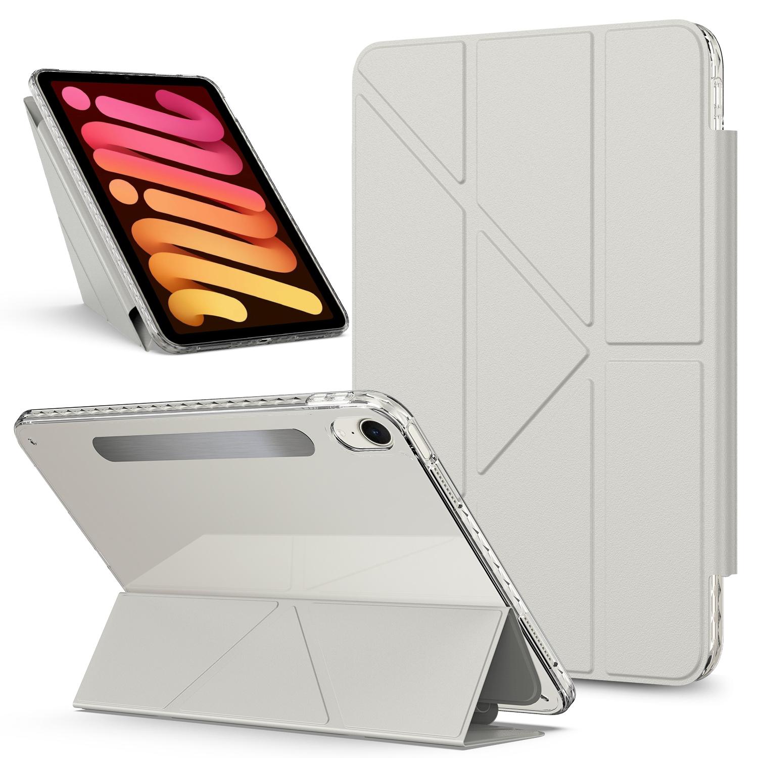 For iPad mini 2024 / 2021 Detachable Backshell Folding Holder Smart Tablet Leather Case(Grey) - Shopkiz.com