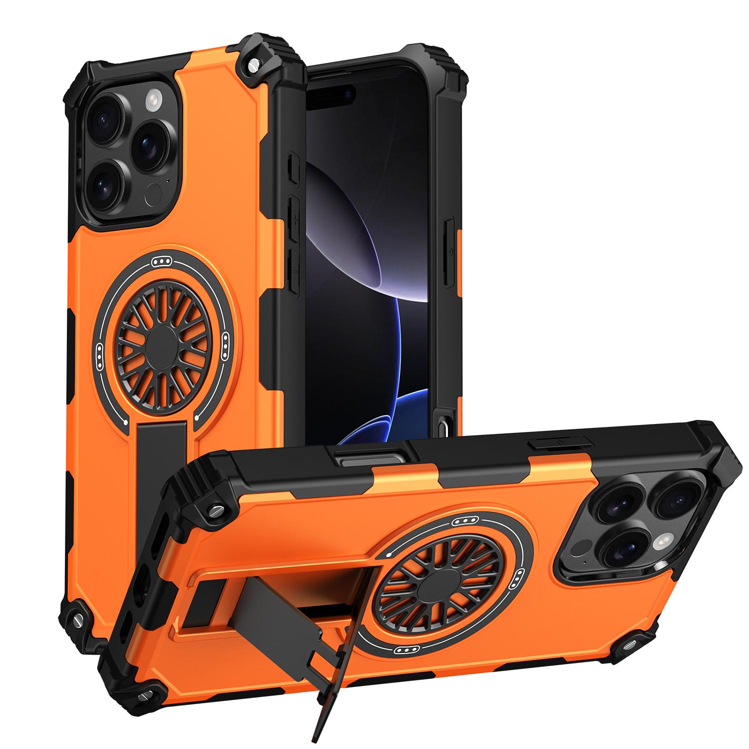 For iPhone 16 Pro Max Shockproof Kickstand Metallic Shaft MagSafe Phone Case(Orange) - Shopkiz.com