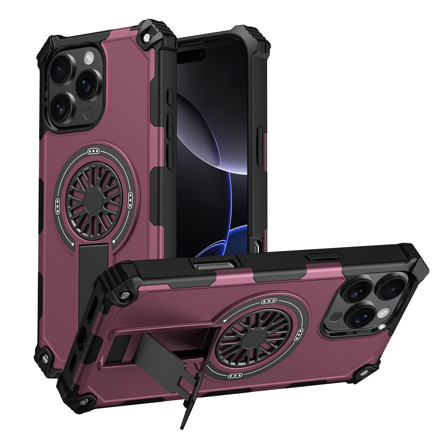 For iPhone 16 Pro Max Shockproof Kickstand Metallic Shaft MagSafe Phone Case(Purple) - Shopkiz.com