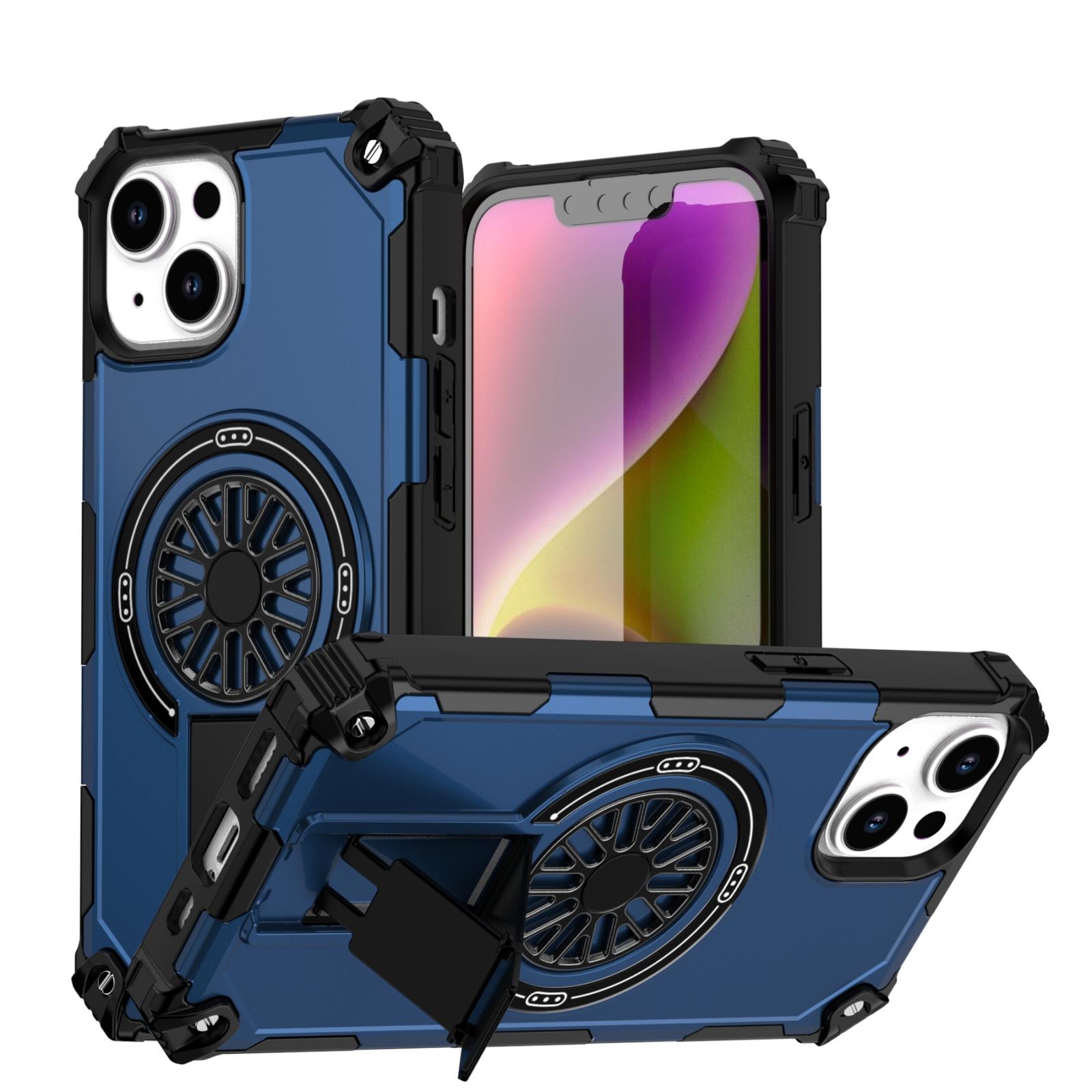For iPhone 14 Shockproof Kickstand Metallic Shaft MagSafe Phone Case(Blue) - Shopkiz.com