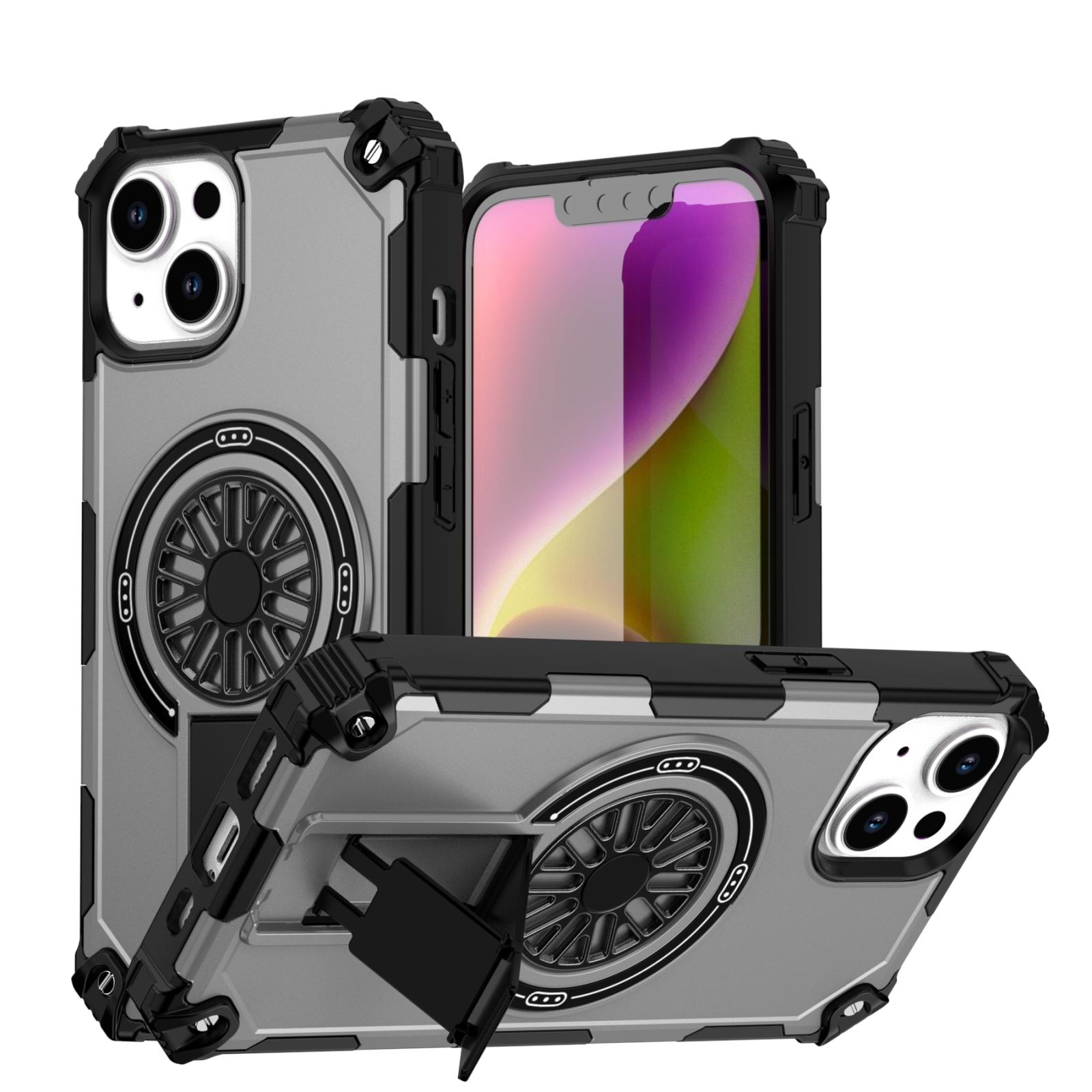 For iPhone 14 Shockproof Kickstand Metallic Shaft MagSafe Phone Case(Silver) - Shopkiz.com