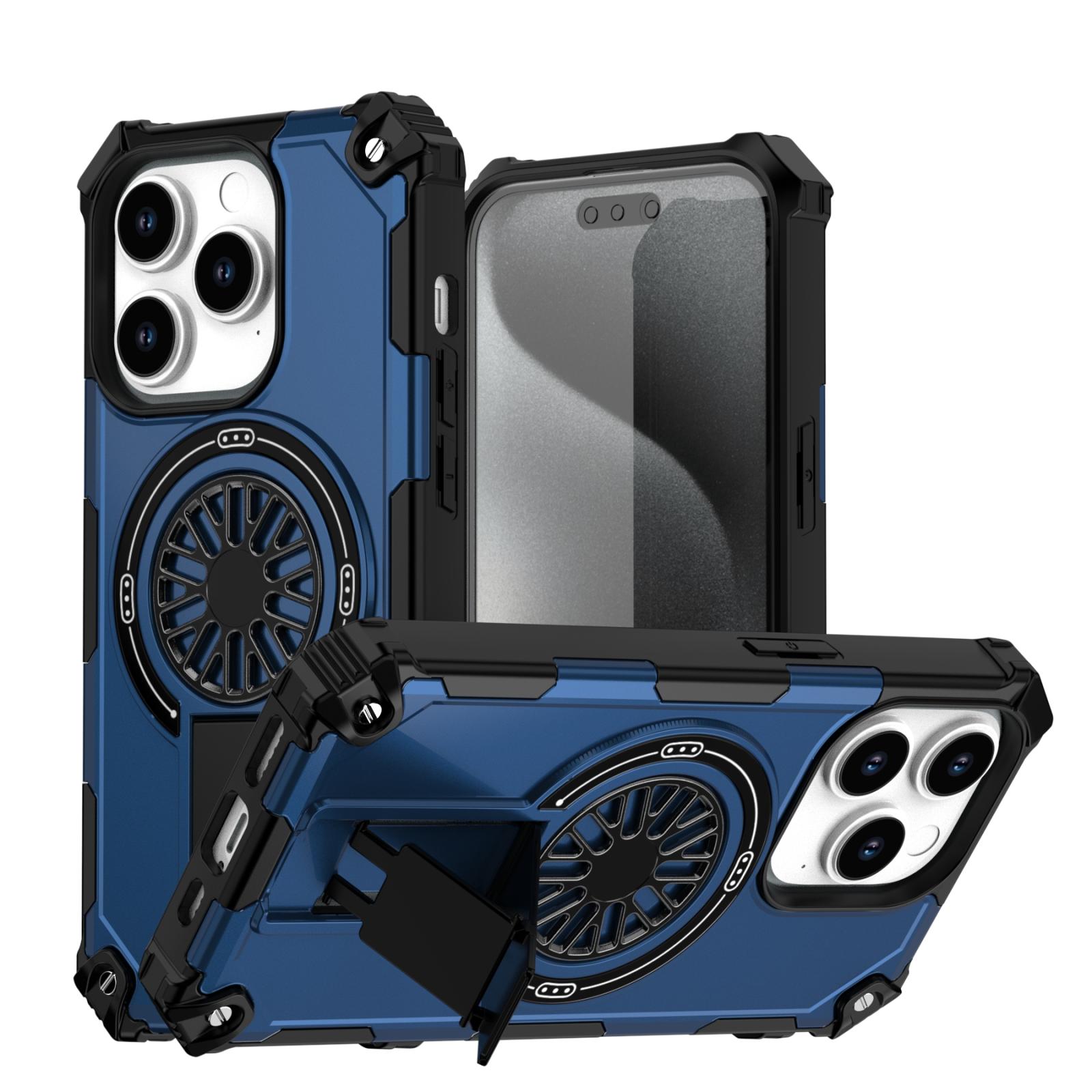 For iPhone 14 Pro Shockproof Kickstand Metallic Shaft MagSafe Phone Case(Blue) - Shopkiz.com