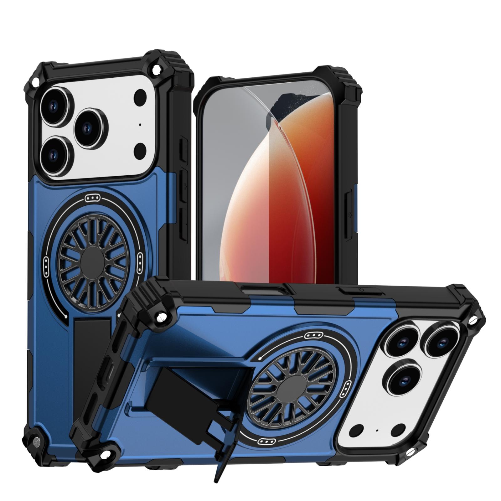 For iPhone 17 Pro Shockproof Kickstand Metallic Shaft MagSafe Phone Case(Blue) - Shopkiz.com