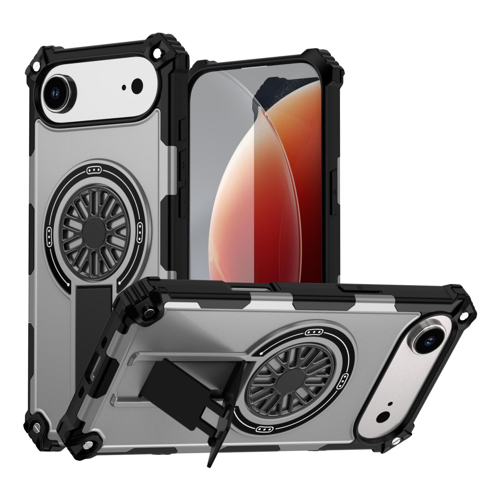 For iPhone Air Shockproof Kickstand Metallic Shaft MagSafe Phone Case(Silver) - Shopkiz.com