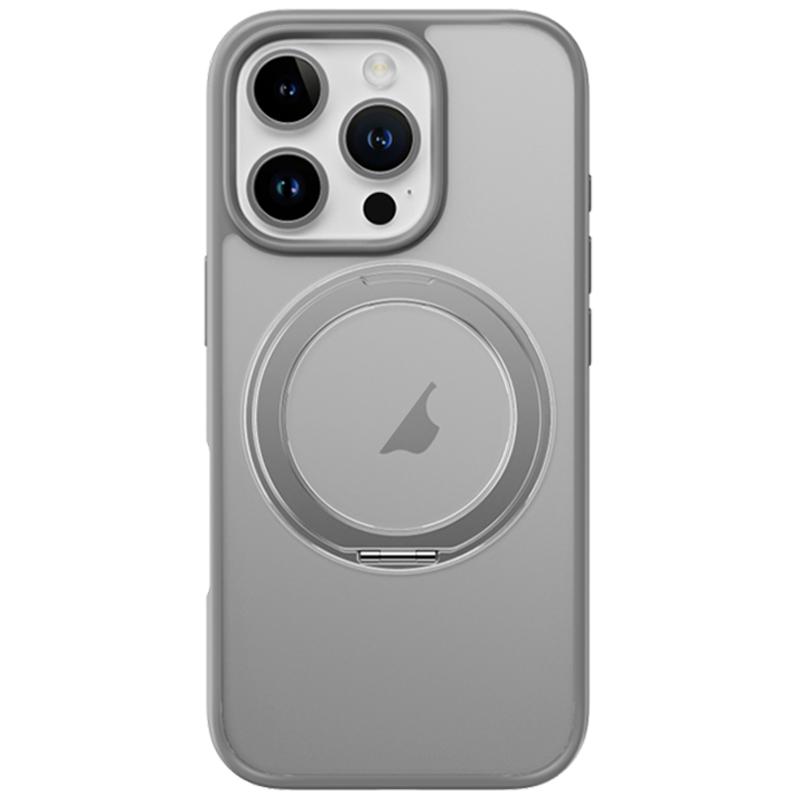 For iPhone 16 Pro ROCK YouDun Series Skin Feel Rotating MagSafe Holder PC Hybrid TPU Phone Case(Grey) - Shopkiz.com