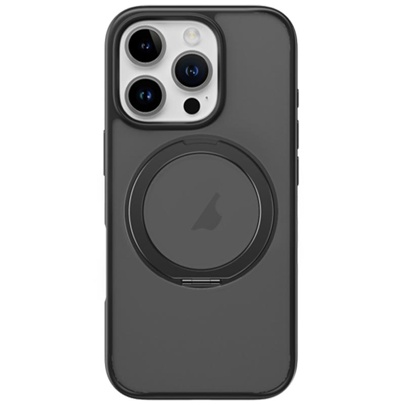 For iPhone 16 Pro ROCK YouDun Series Skin Feel Rotating MagSafe Holder PC Hybrid TPU Phone Case(Black) - Shopkiz.com