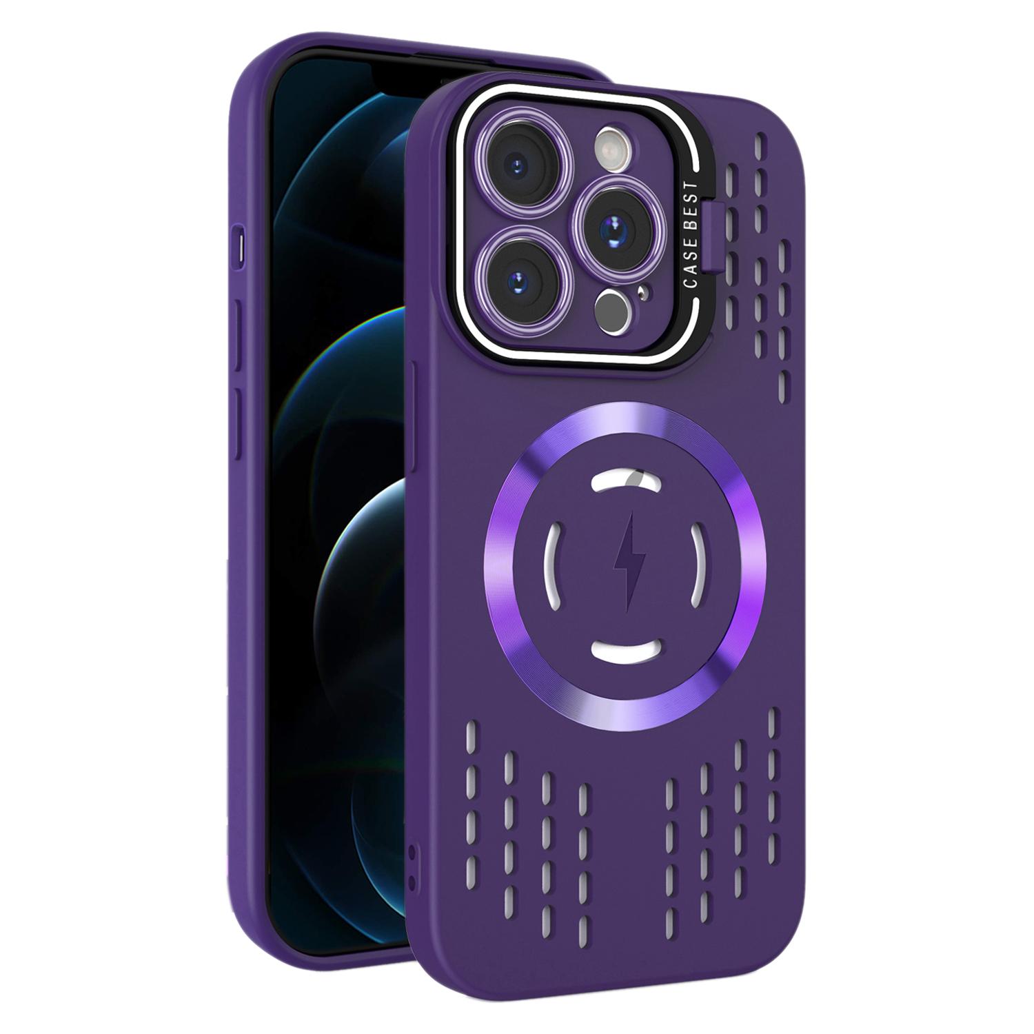 For iPhone 12 Pro Max Lens Holder MagSafe Cooling Phone Case(Dark Purple) - Shopkiz.com