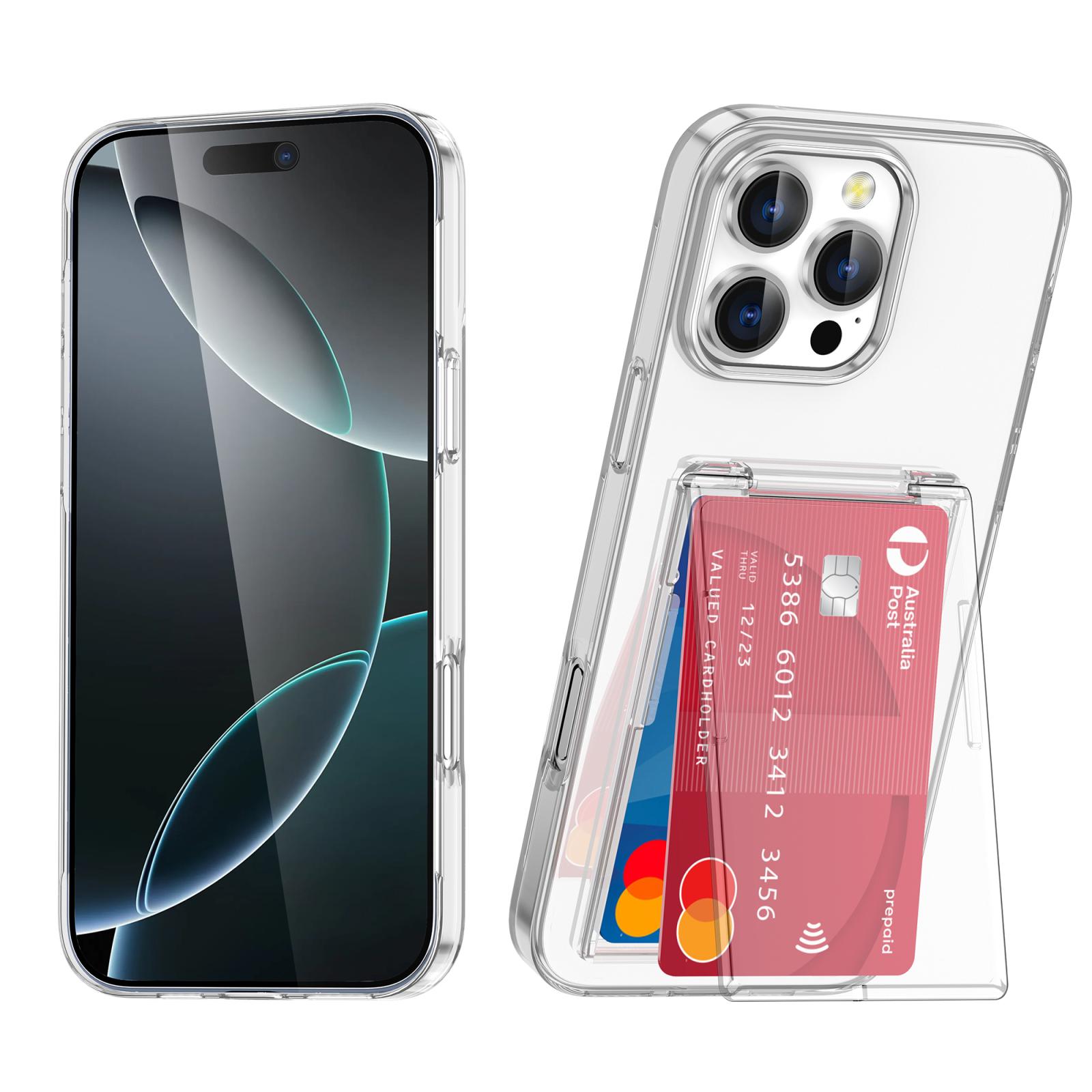 For iPhone 15 Pro Max Card Holder Stand Shockproof Phone Case(Transparent) - Shopkiz.com