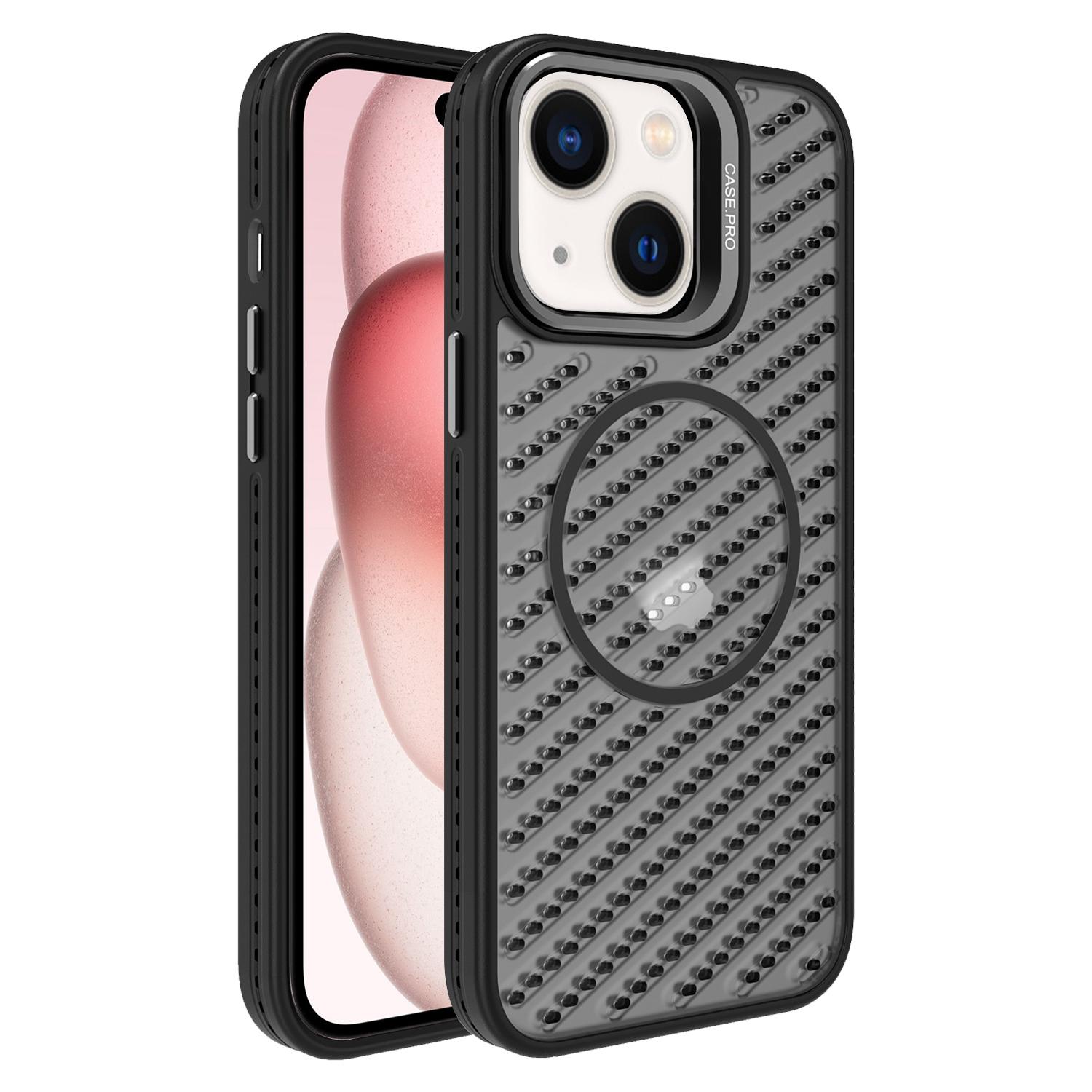 For iPhone 15 O-Shape Hollow Cooling Lens Holder MagSafe Phone Case(Black) - Shopkiz.com